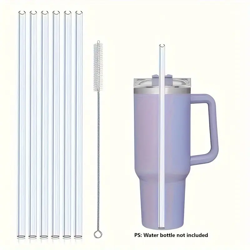 6pcs Replacement Reusable Straws With Cleaning Brush Eco Friendly Reusable Drinking Straws Fit Most Standard Size Sports Water Bottle Coffee Cup Tumbler Mug Drinkware