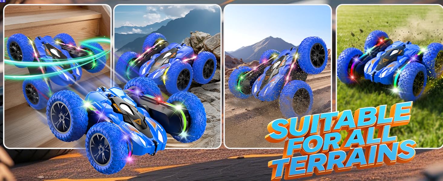 Remote Control Car for Kids, Rechargeable LED Light Off-Road Toy Car, 2.4GHz 4WD Stunt RC car with Double-sided 360-degree flip remote control racing car, Gifts for Boys Girls Ages 5-12