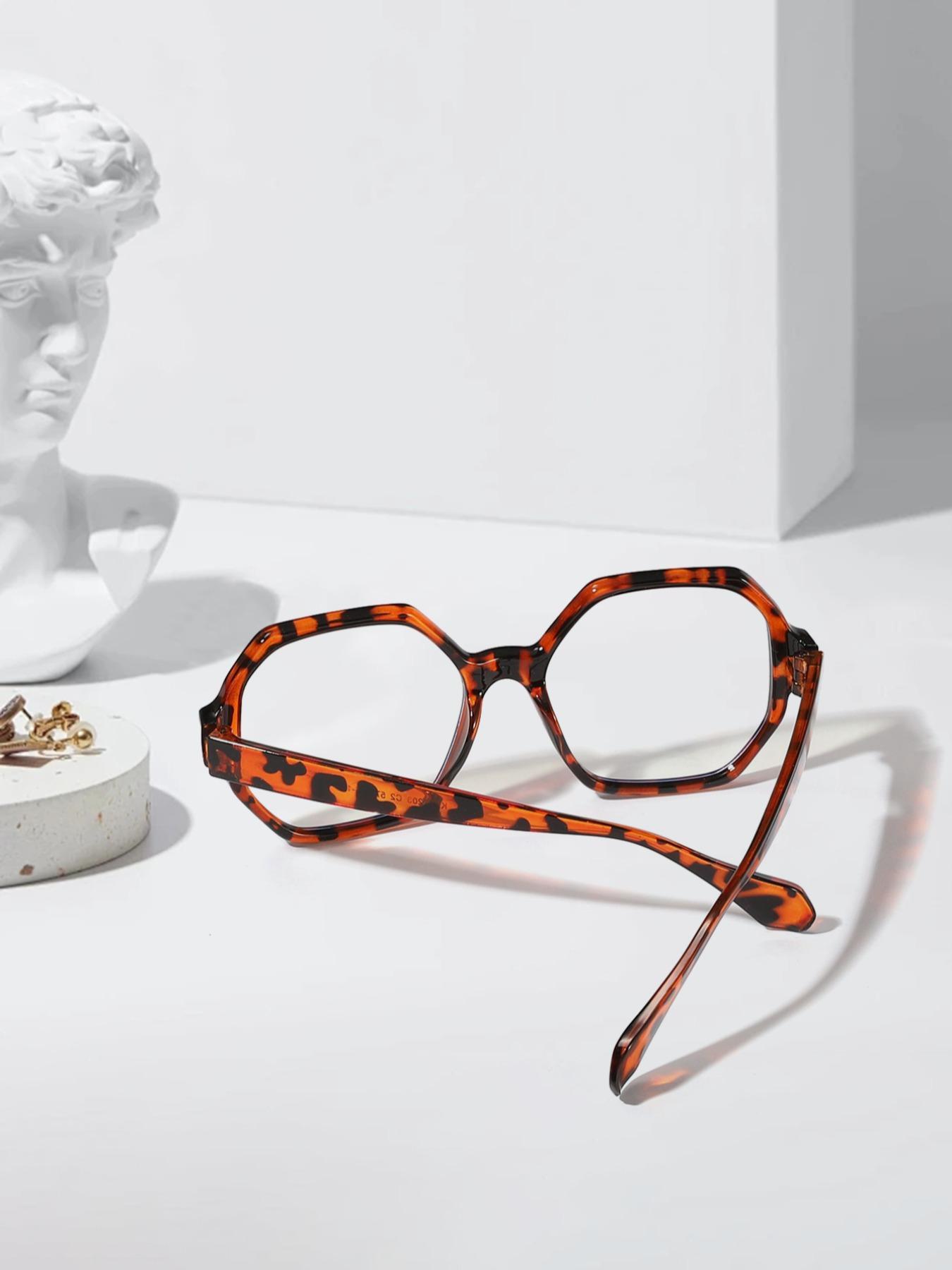 Unisex Simple Style Geometric Frame Eyeglasses, Trendy Tortoiseshell & Plain Color Eyeglasses for Women & Men, Fashion Accessories for Daily Use