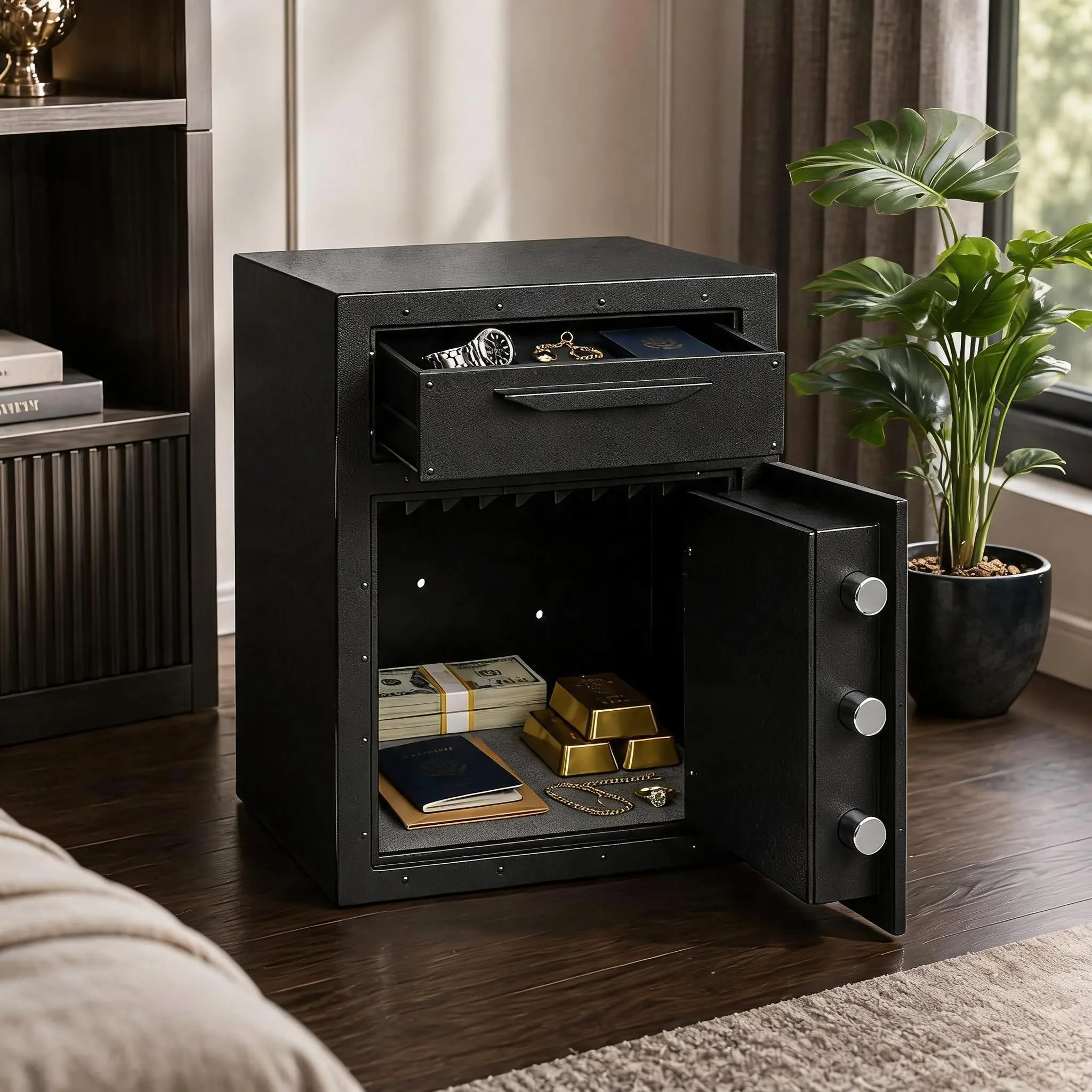 2.6 Cubic Feet Electronic Steel Security Safe Box, Programmable Password & Backup Key for Dual Access, Removable Shelf for Cash Storage & Jewelry Organization