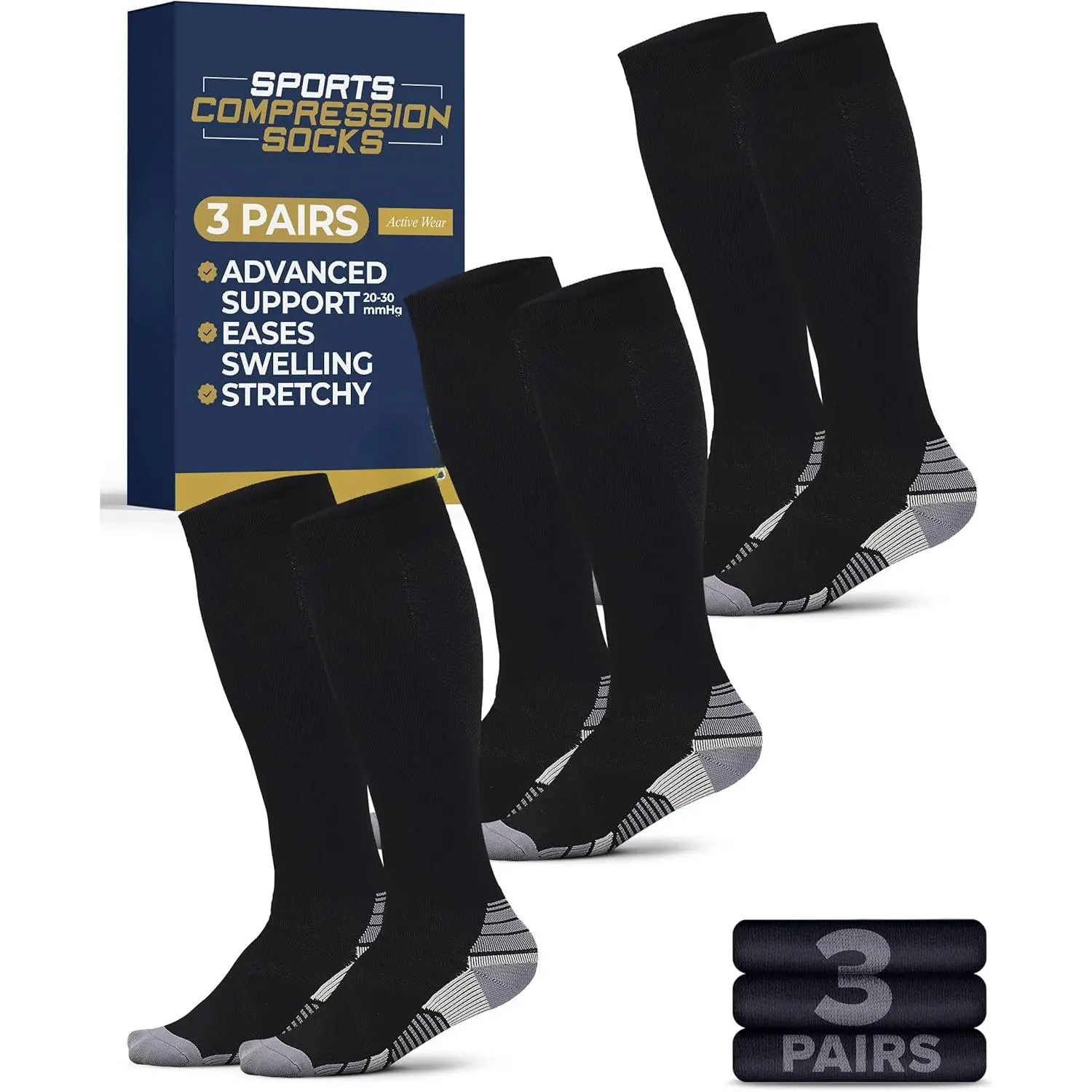 3 Pairs Compression Socks 20-30 mmHg - Compression Socks  Women and Men |   Running, Athletic, Travel, Nurses New model