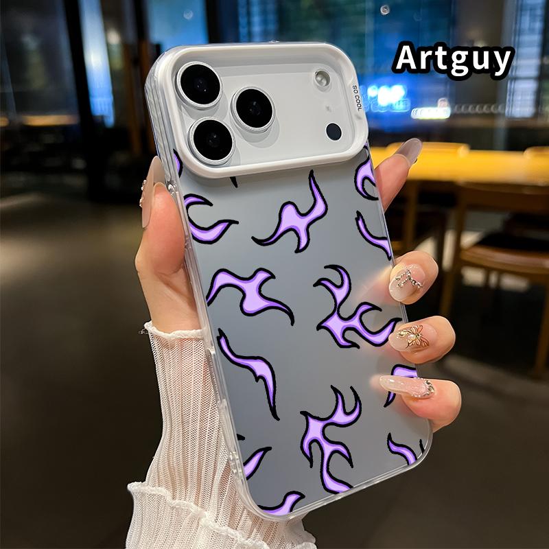 Phone Case for iPhone Pro Max 16 15 Air 14 Plus 16E 13 12 11 X XS XR Purple Flames Pattern Matte Shockproof Anti-Scratch Stylish Smartphone Cover