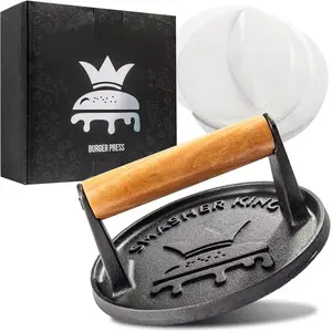 (TM) - Smash Burger Press - Cast Iron Burger  And Hamburger Patty Maker - Smash Burger Kit With 25 Sheets Of Paper - Grill Press And Steak Weight For Heavy Meat  Coo Results