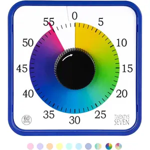 7.5 inch Visual Timer 60 Minute 1 Hour Countdown Timer for Kids Classroom Teaching Tool Home Office Meeting Mechanical Countdown Clock for Exam Time Management Magnetic Navy Blue with Colorful Disc