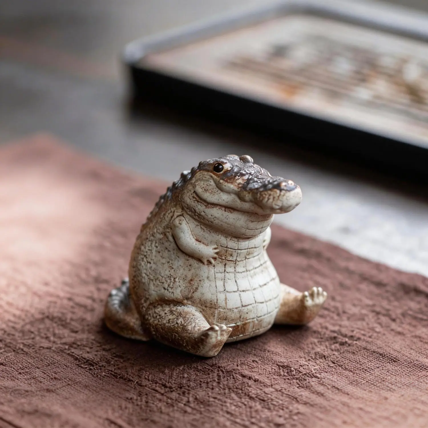 Cute Resin Alligator Sculpture: Adorable Crocodile Figurine for Tea Lovers, Resin Animal Figurines | Handmade Alligator Tea Table Ornament | Kung Fu Tea Accessory