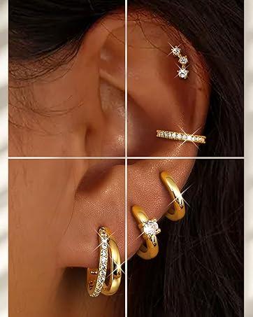 Sanfenly 48Pcs 14G Stainless Steel Horseshoe Nose Septum Rings Piercing Jewelry Cartilage Helix Tragus Earring Hoop Eyebrow Lip Hoop Piercing Ring for Women Men 6mm 8mm 10mm 12mm Beads Gold