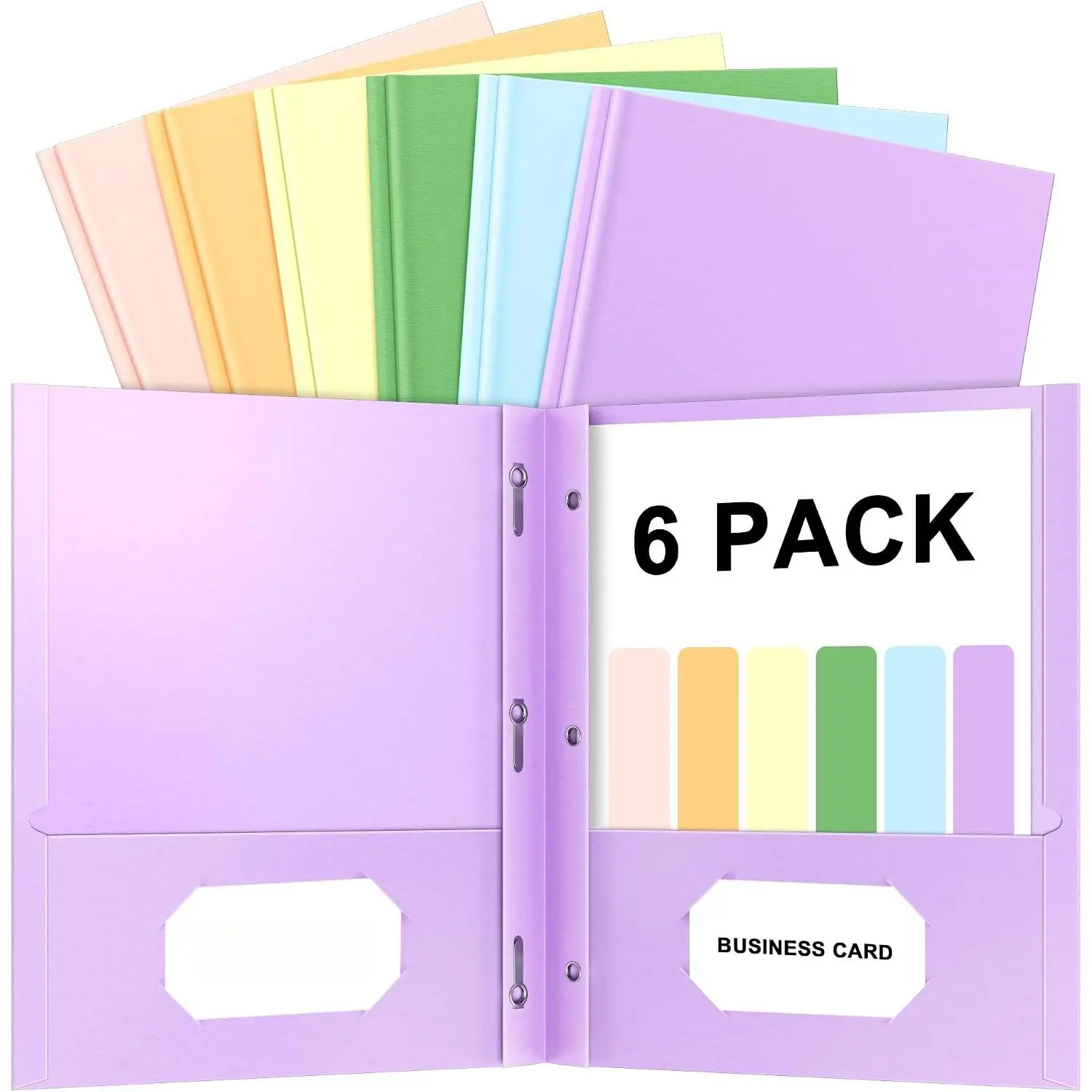 6 Pack Folders with Pockets and Prongs, Pastel Color Paper Pocket Folder
