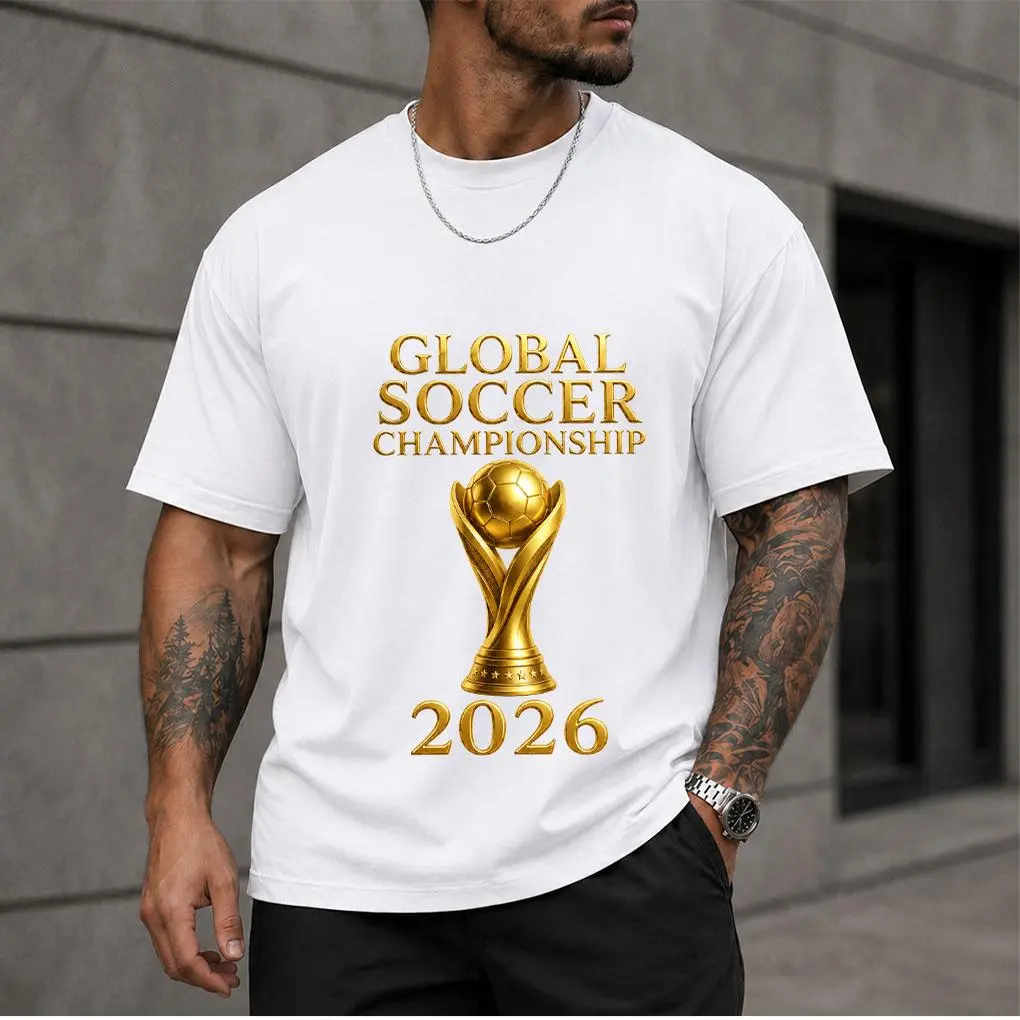 Men's Vintage Soccer Trophy Graphic Short-Sleeve T-Shirt - Elegant Casual Cotton Top for Office Wear