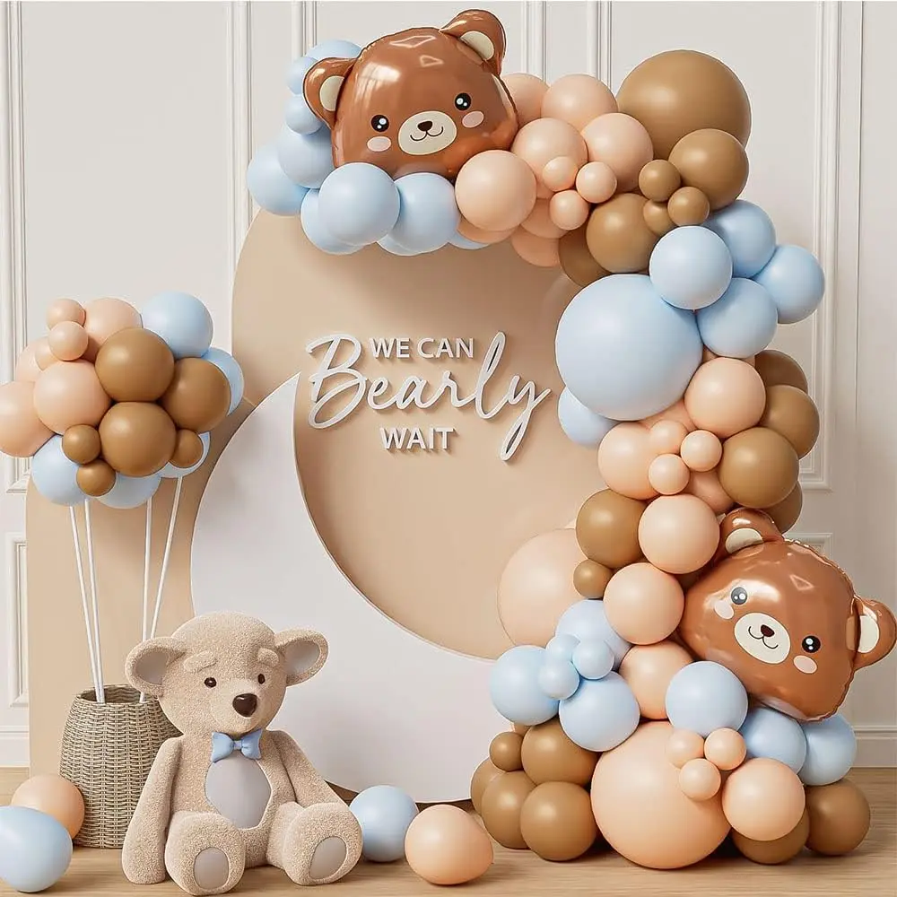 Bear Balloon Garland Arch Kit 121pcs Brown and Blue Balloons with Bear Foil Balloons for We Can Bearly Waits Theme Baby Shower Birthday Decorations