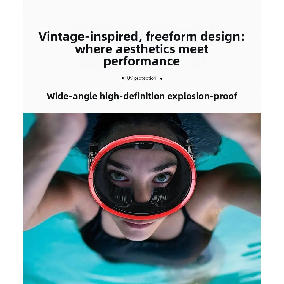 Professional Tempered Glass Diving Mask, Large Frame with Integrated Nose Protection, Adjustable Strap, Pressure Equalizer, Scratchproof Lens for Underwater Sport