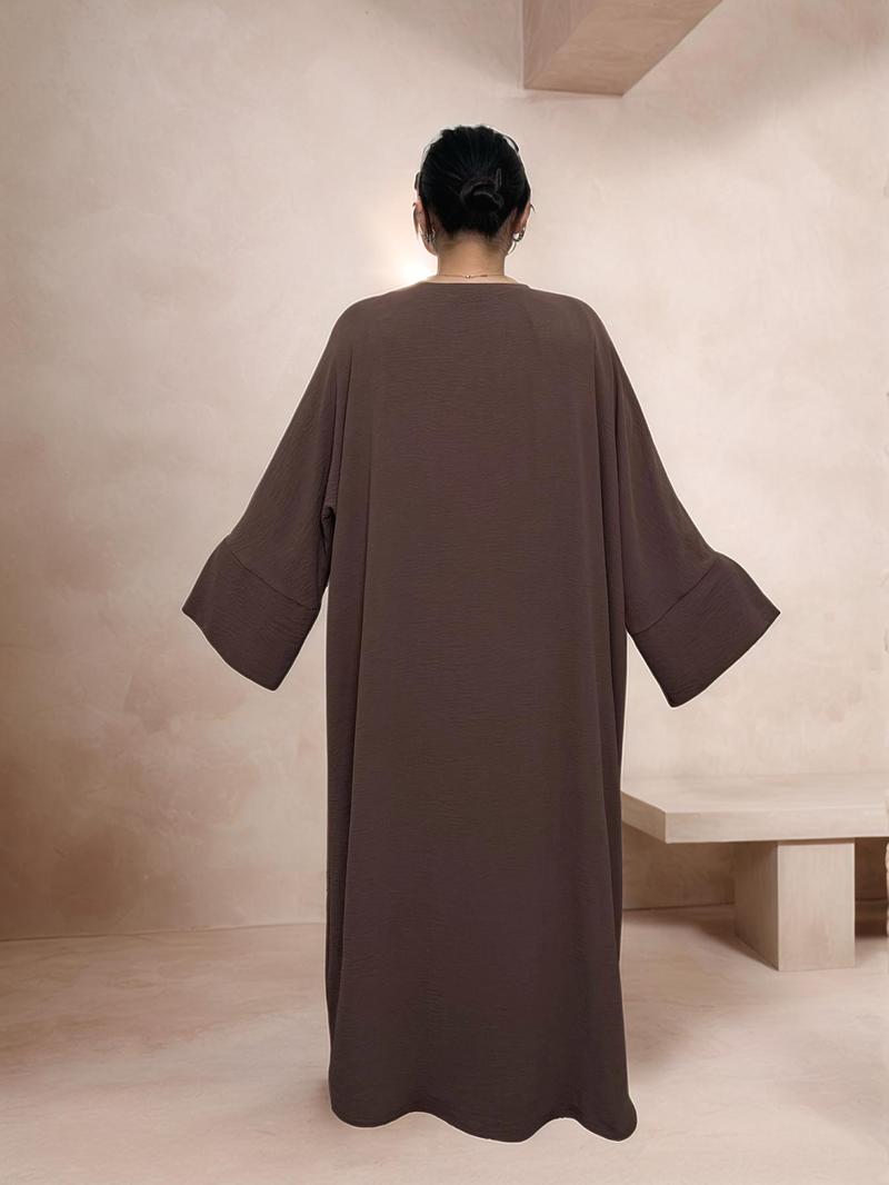 Women's Solid Color Tie Front Open Front Robe, Casual Long Sleeve Long Dress for Daily Wear, Ladies Islamic Clothing for All Seasons, Modesty Muslim Clothing, Muslim Women Gowns