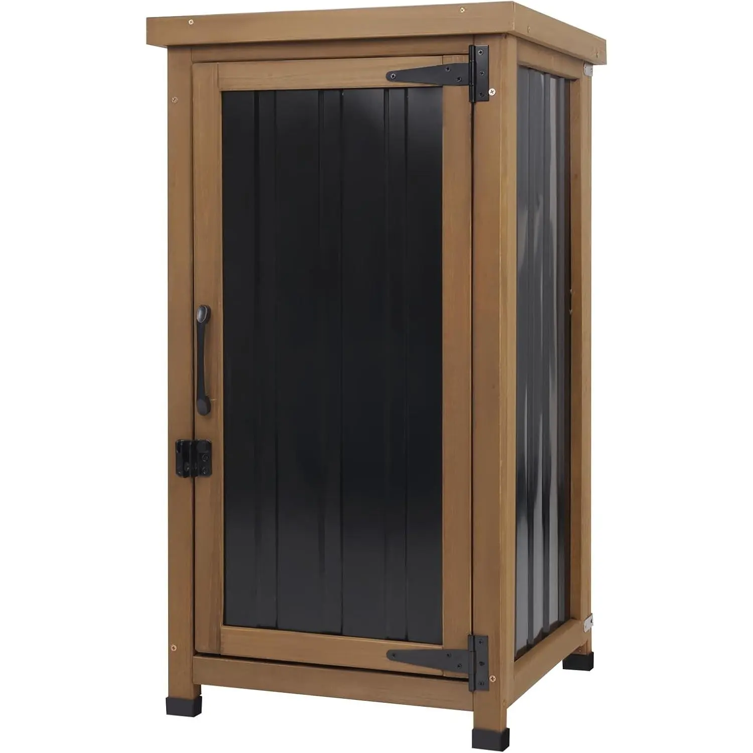 Outdoor Storage Cabinet Waterproof with Metal Top, Wooden Potting Bench Table Tool Organizer with Adjustable Shelf for Patio Backyard Garden