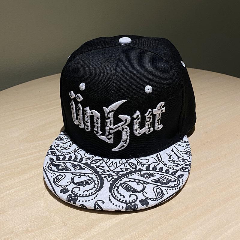 Cross-border new trendy street hip-hop hat with letter print, flat brim, unisex, adjustable - Paisley black version