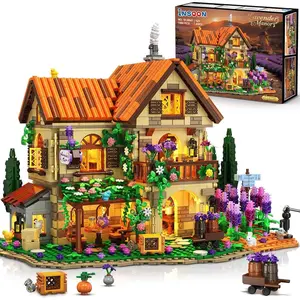 INSOON Lavender Cottage House Building Set with Lights, 1960 PCS Cozy Lavender Flower Garden Home Decor, Romantic Manor Construction Collection Building Kit, Gift for Adults Teens Boys Girls 12+