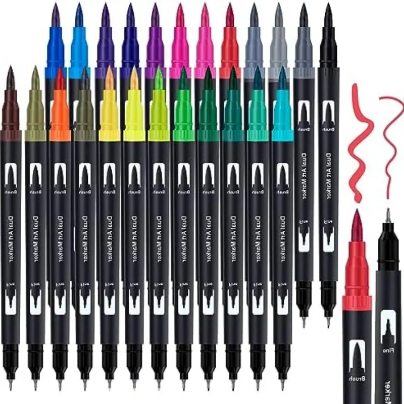 Art Supplier Dual Brush Markers Pens, Artist Coloring Double Tipped Art Marker Set, Fineliner & Brush Tip Pen with Premium Case for Adults Coloring Books Journal, Drawing, Doodlin,Art Supplies