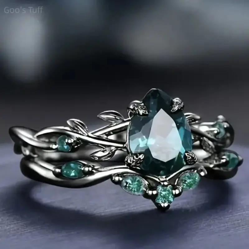 Couple Rings Jewelry Engagement Promise Rings, Gunmetal Black Emerald Stone Bands, New Fashion European Green Cubic Zirconia Matching Set, Sparkling Inlaid Gem for Proposal Dating Wear