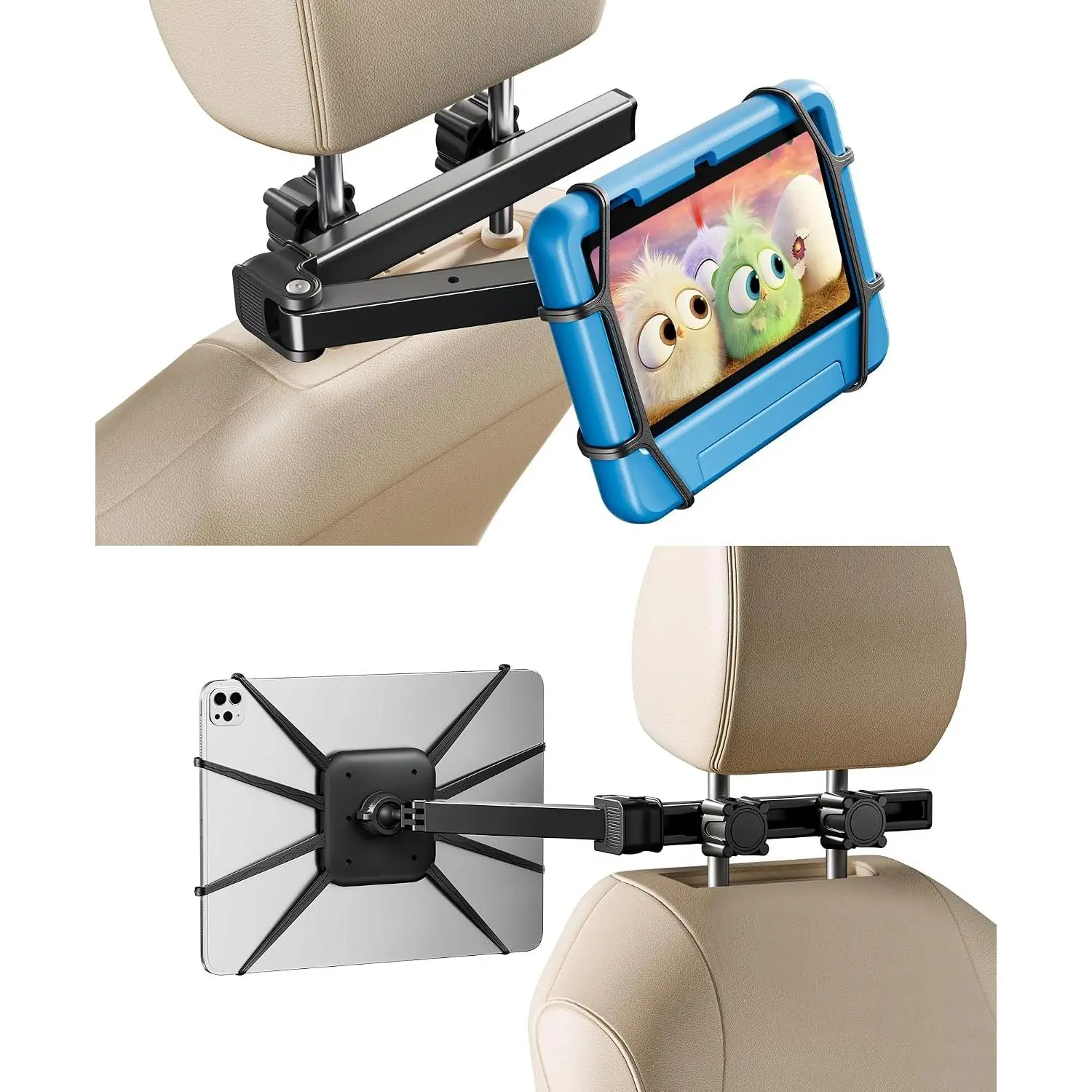 Tablet Holder for  - [3 in 1 Adjustable Extension Arm] Upgraded iPad Holder for  Backseat with Holding Net, Road Trip Essentials for , for 7-13" iPad Pro, Air, Mini, Galaxy, Fire