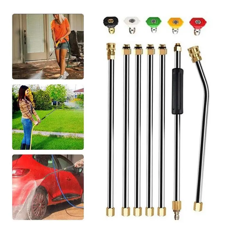 Gutter Cleaning Tool Pressure Washer High Pressure Spray Extension Wand Set 4000 PSI Washer Gun Extension Rod, Telescopic Roof Cleaner Lance with 5X Spray Nozzle Tips, 1/4 Inch Quick Connect power Extreme Water Pressure Tool