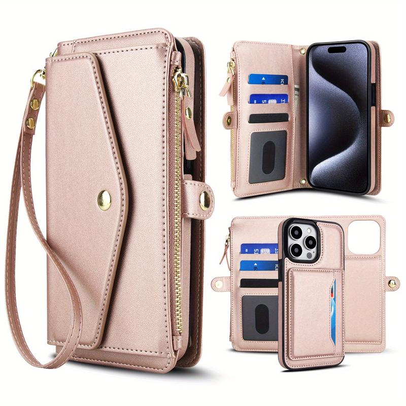 For IPhone 17 16 15 Wallet Case For Women, Support Wireless Charging With Blocking Card Holder, Wallet Detachable Magnetic Phone Case Crossbody Strap_voghion.com