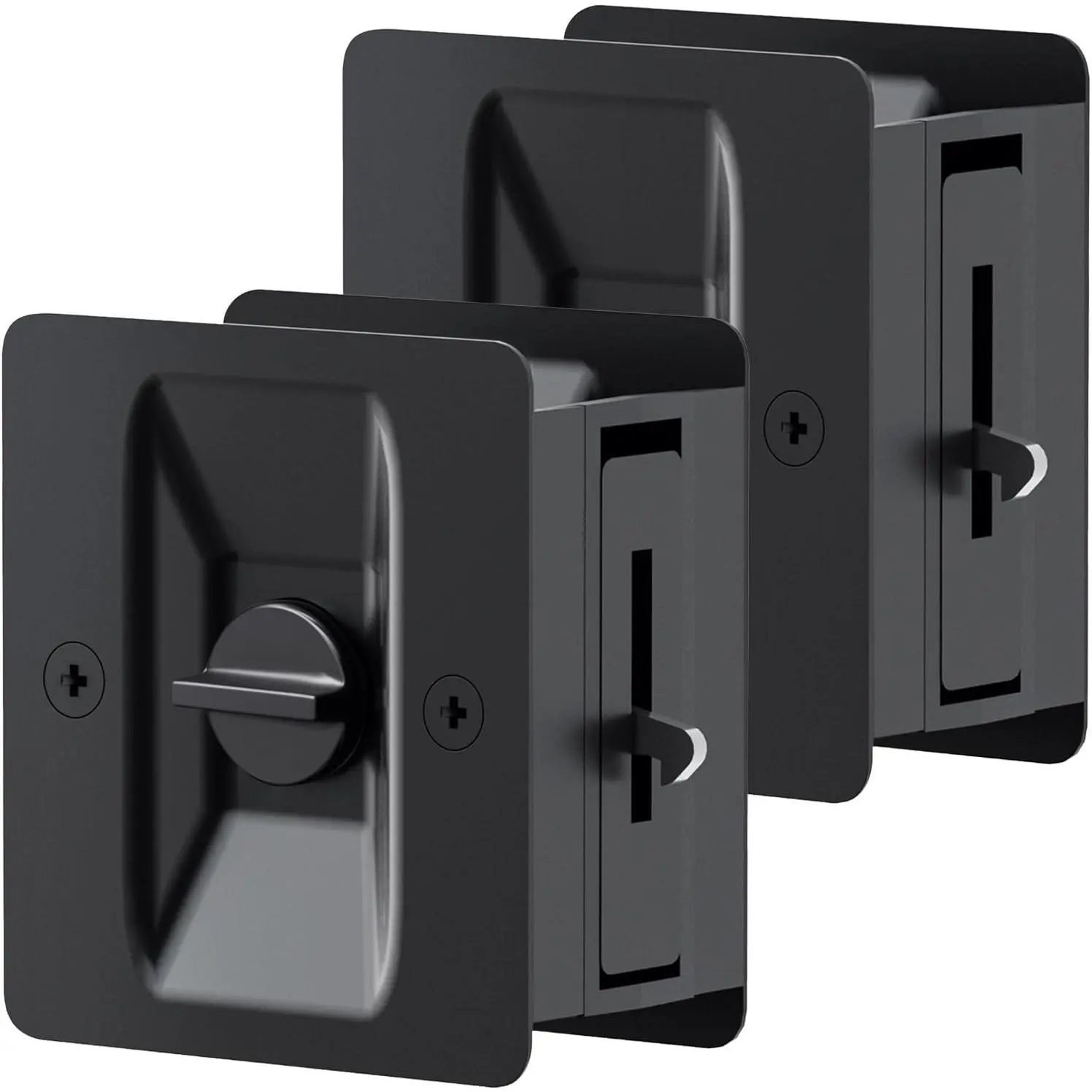 2 Pack Matte Black Privacy Pocket Door Lock, Pocket Door Hardware Latch with Pull Handle, 2-3/4’’ x 2-1/2’’, Fits 1.38’’-1.77’’ Thick Doors