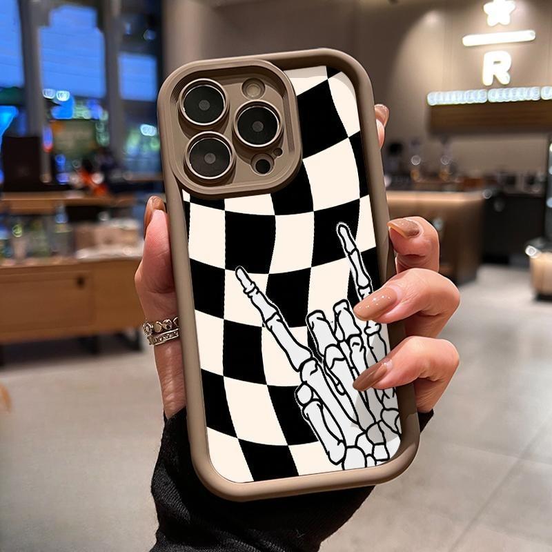 Checkered Skeleton Pattern Case for iPhone 17 Pro Max 16 Plus 15 14 13 12 11 Air E Soft TPU Bumper Drop Protection Rugged Durable Back,Suitable gifts for boys