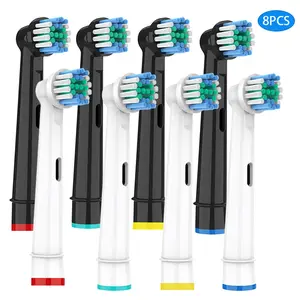 8Pcs Electric Toothbrush Replacement Heads, 4 Black & 4 White Mixed, Soft Round Bristles Comfortable Oral Cleansing Universal Fit For Oral-B Daily Use Refill Heads