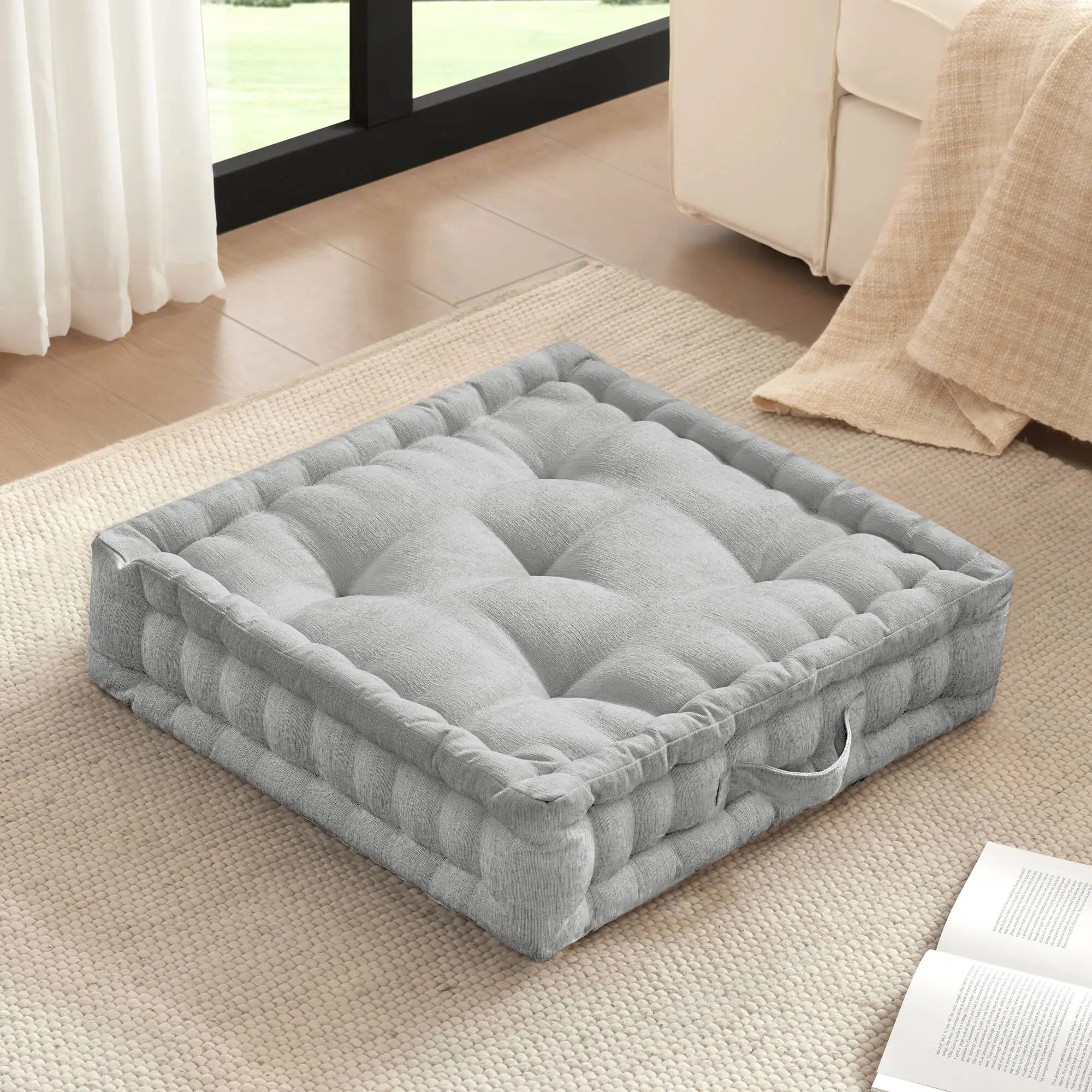 ARCH 24x24 Inch Square Floor Pillow Cushion, Poly Chenille Soft Seating, Grey, 1-Piece, Large Floor Cushion for Living Room, Bedroom, Dorm, Reading Nook, Meditation, Kids Playroom, Extra Seating, Floor Lounger, Thick Padded Mat, Home Furniture and