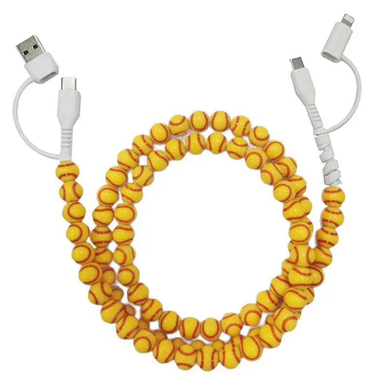 4 in 1 Softball Beaded Charging Cable Fast Charger, Fast Charging Cord for Phone, Compatible with USB-C and Lightning interfaces, 3.3 feet, ideal for fast charging, multiple styles, Holiday gifts, Electronic, Cellphone, Type C Wired, Beaded Charging Cords
