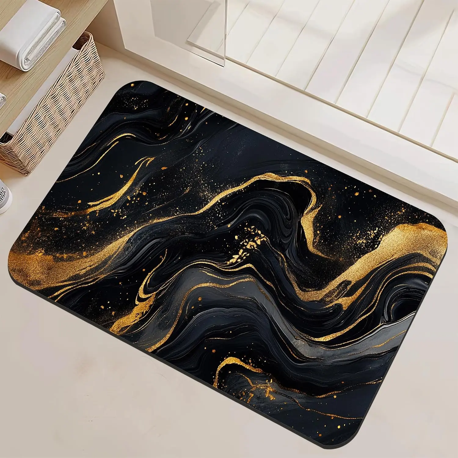 Black  Marble Bathroom Rugs Mat Non Slip Washable Quick Dry Absorbent Thin Bathroom Rug-Bath Mats for Bathtub, Sink, Shower Room, Christmas Decorations,17"x 29.5"