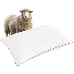 Wool Pillow Queen Size, Waffle Pillow Cover, Soft Pillow for Sleeping, Natural Australian Wool & Down Alternative Filling, Luxury Breathable Bed Pillows (White)
