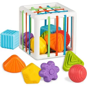 Montessori Toys for 1 Year Old, Cube & 6 Sensory Shape Blocks, Baby Toys 12-18 Months, Developmental Infant Birthday Gifts for Learning Toddler Age 1 2 3fidget toys