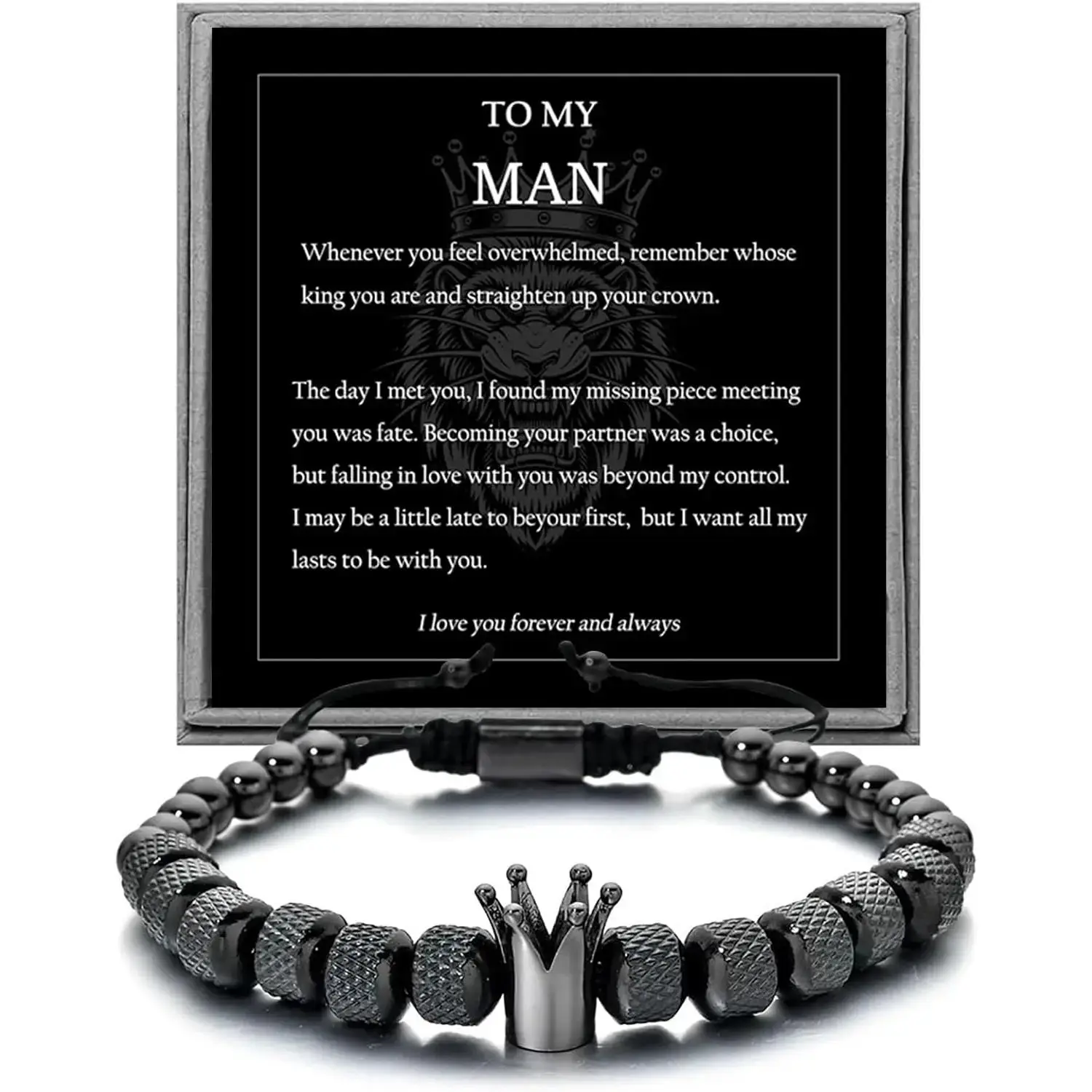 Adjustable Stainless Steel Bead Bracelet for Men - Straighten Your Crown Gift for Boyfriend Husband, Anniversary Christmas