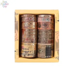 10 Rolls Vintage Washi Tape Set, Antique Letter Scrapbook Decorative Masking Tape, Retro Old Paper Pattern Craft Tape for Journal DIY Collage