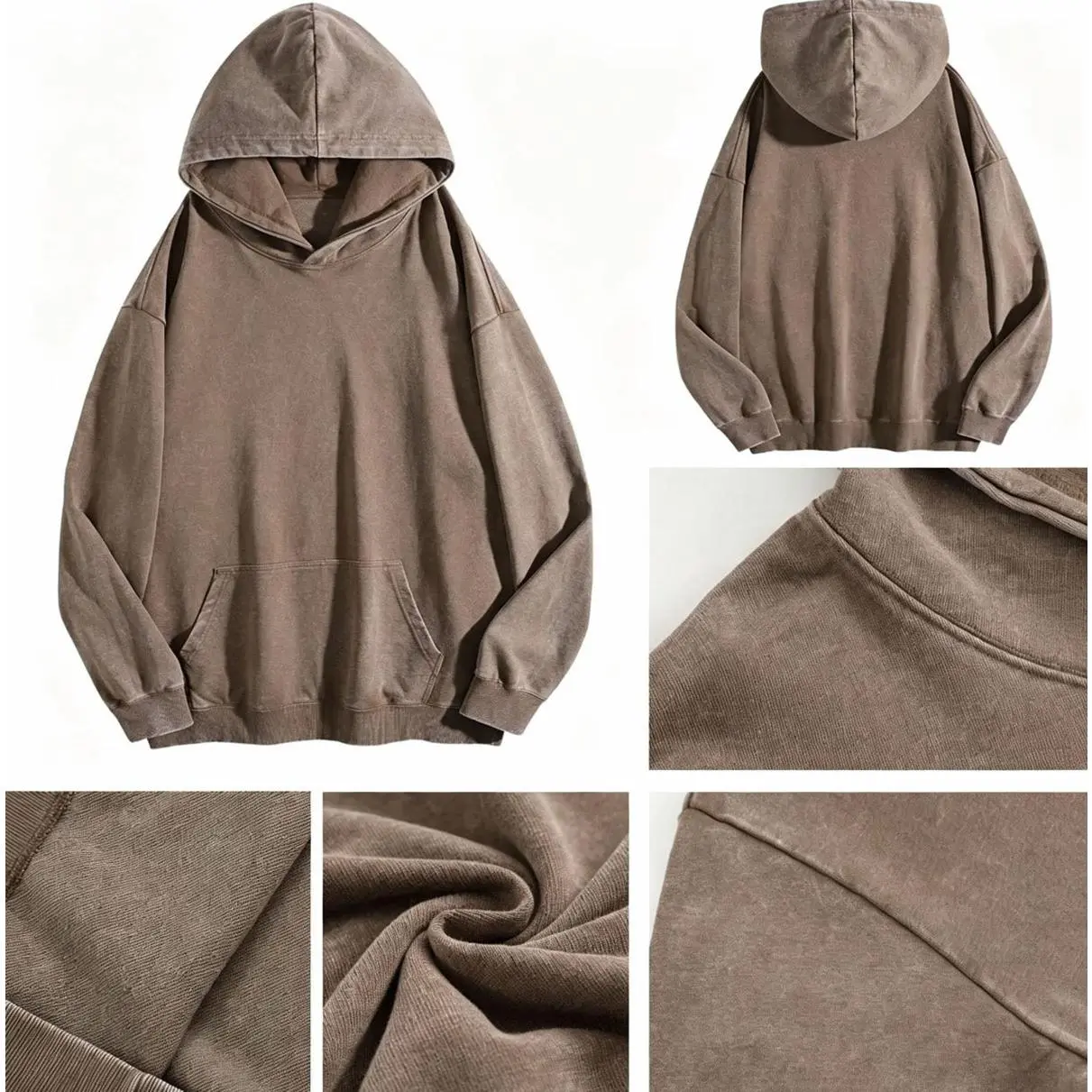 Oversized Hoodies Pullover Women Fall Acid Wash Plain Preppy Hoodie Streetwear Cotton Vintage Hooded Sweatshirt Cute Pullover Fall Winter Long Sleeve Shirts Outfits Hoodies