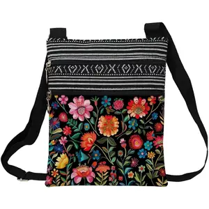 Colorful Flower Messenger Bag Small Ethnic  Printed Adjustable Strap Crossbody Zipper Bag Colorful Flower Phone Bag Wallet Cute  Handbag for Women  -2