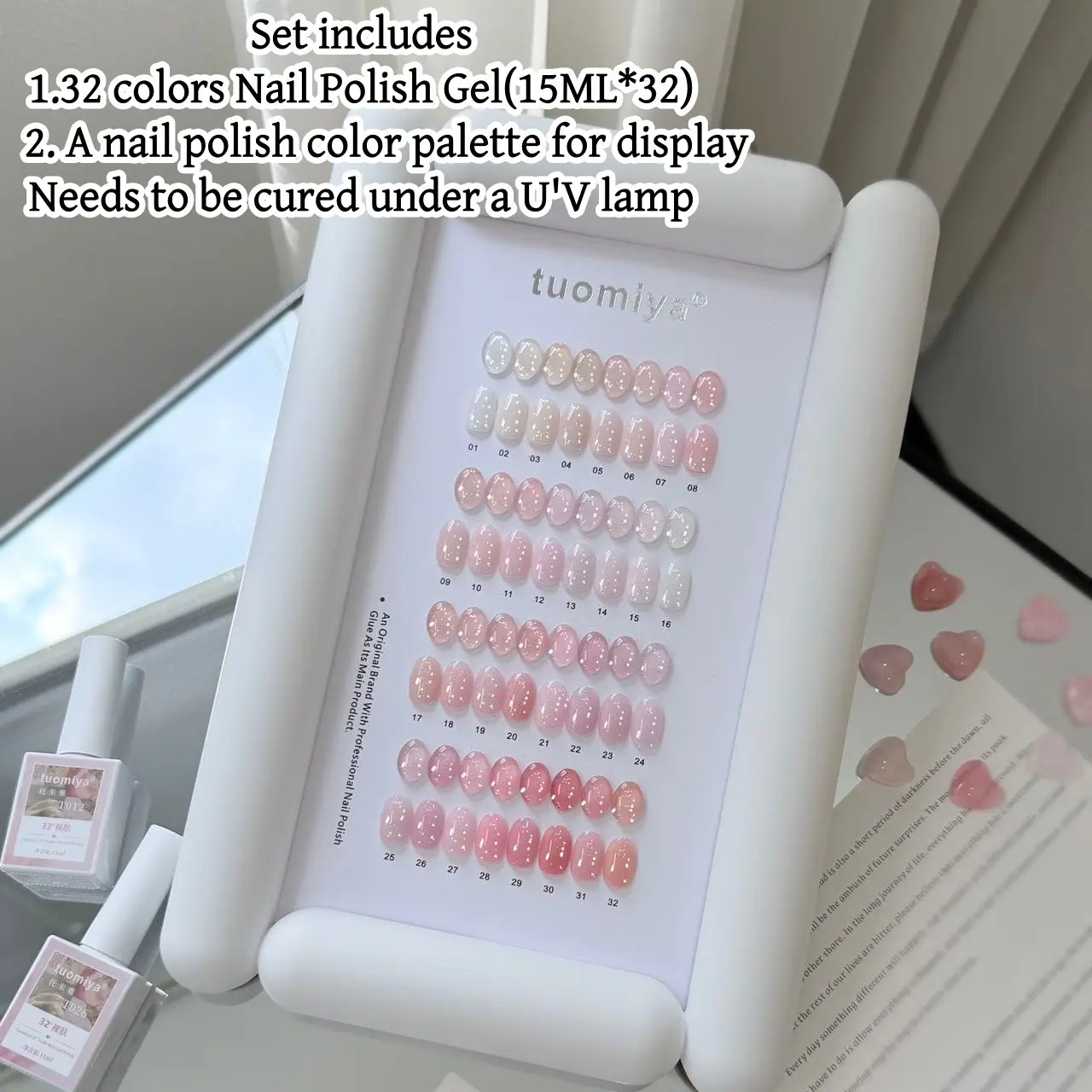 32-Color Nude Nail Art UV Gel Set, Transparent Series, Rich Colors, Fine Texture, Includes Color Palette for Nail Design Display