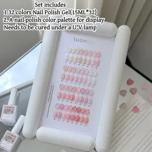 32-Color Nude Nail Art Gel Set, Transparent Series, Rich Colors, Fine Texture, Includes Color Palette for Nail Design Display
