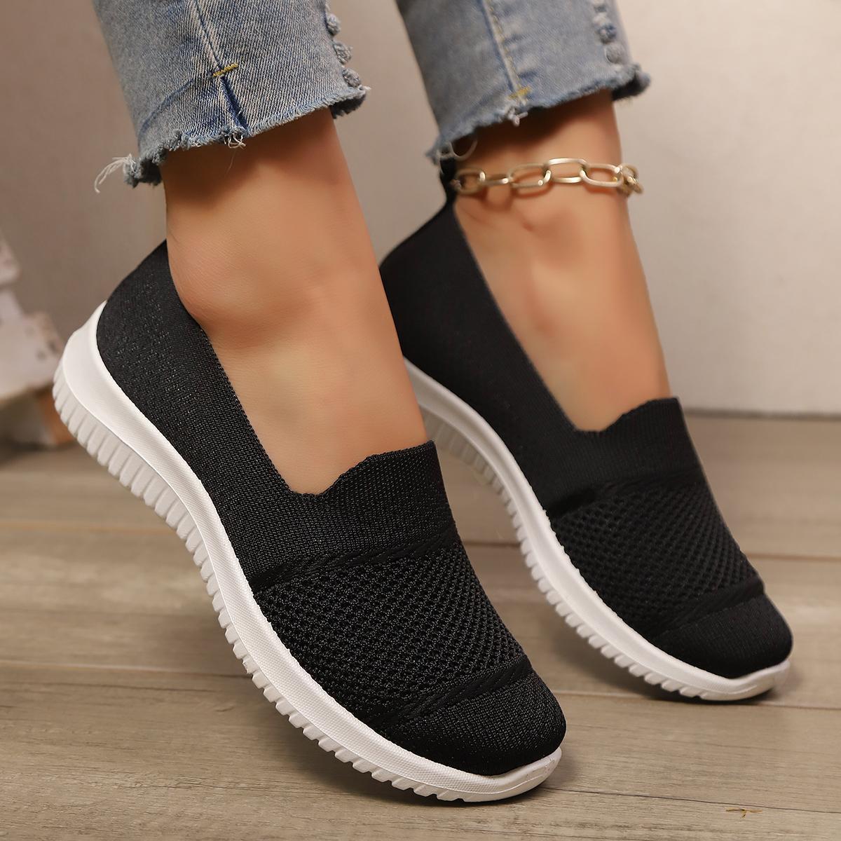 Womens Cloud Soft Sole Slip On Sneakers Breathable Knit Walking Shoes All Day Comfort Casual Trainers For Women Cozy Everyday Wear