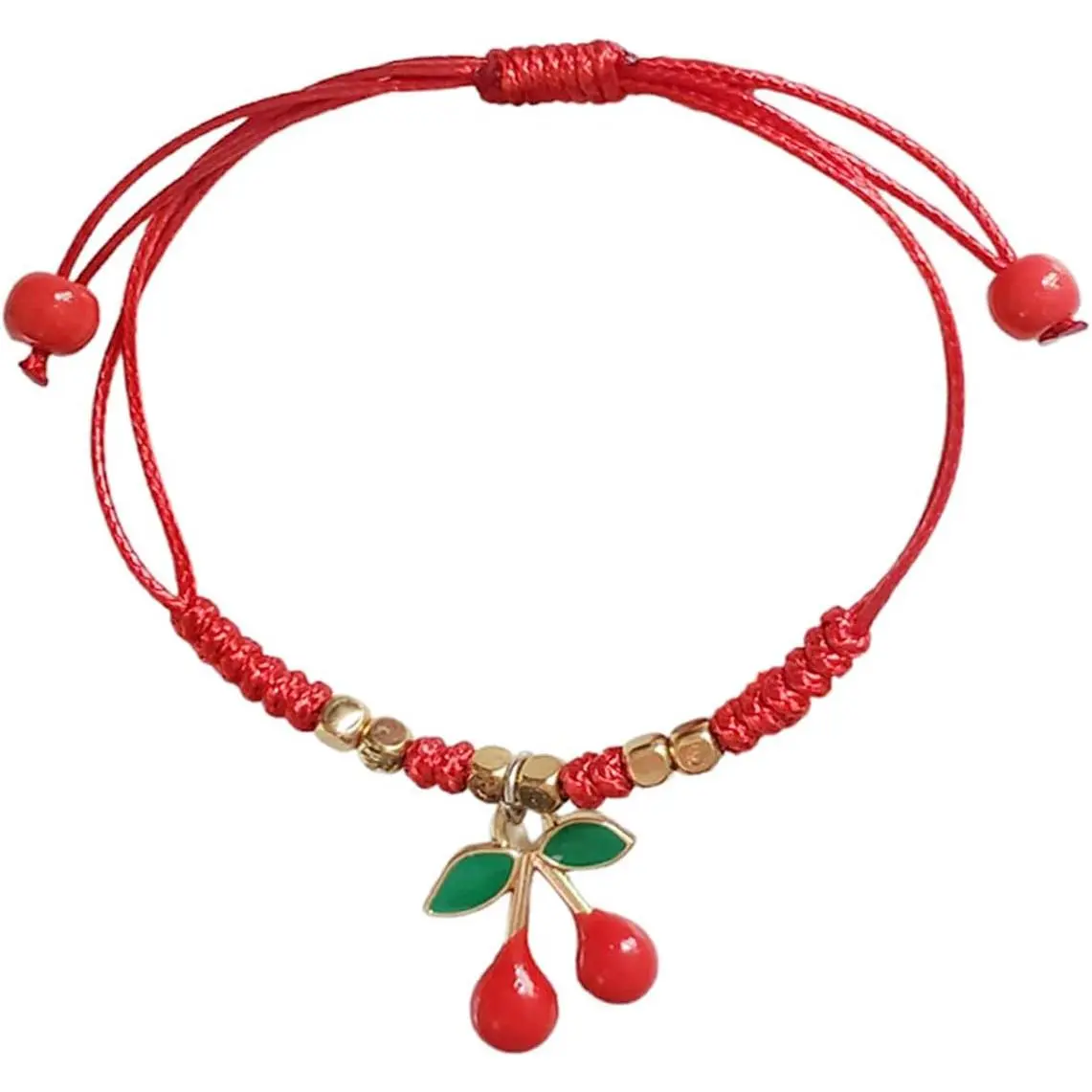 Lovely Cherry and Strawberry Strand Bracelet Set - Sweet Red Fruit Accessory String Bracelet for Women