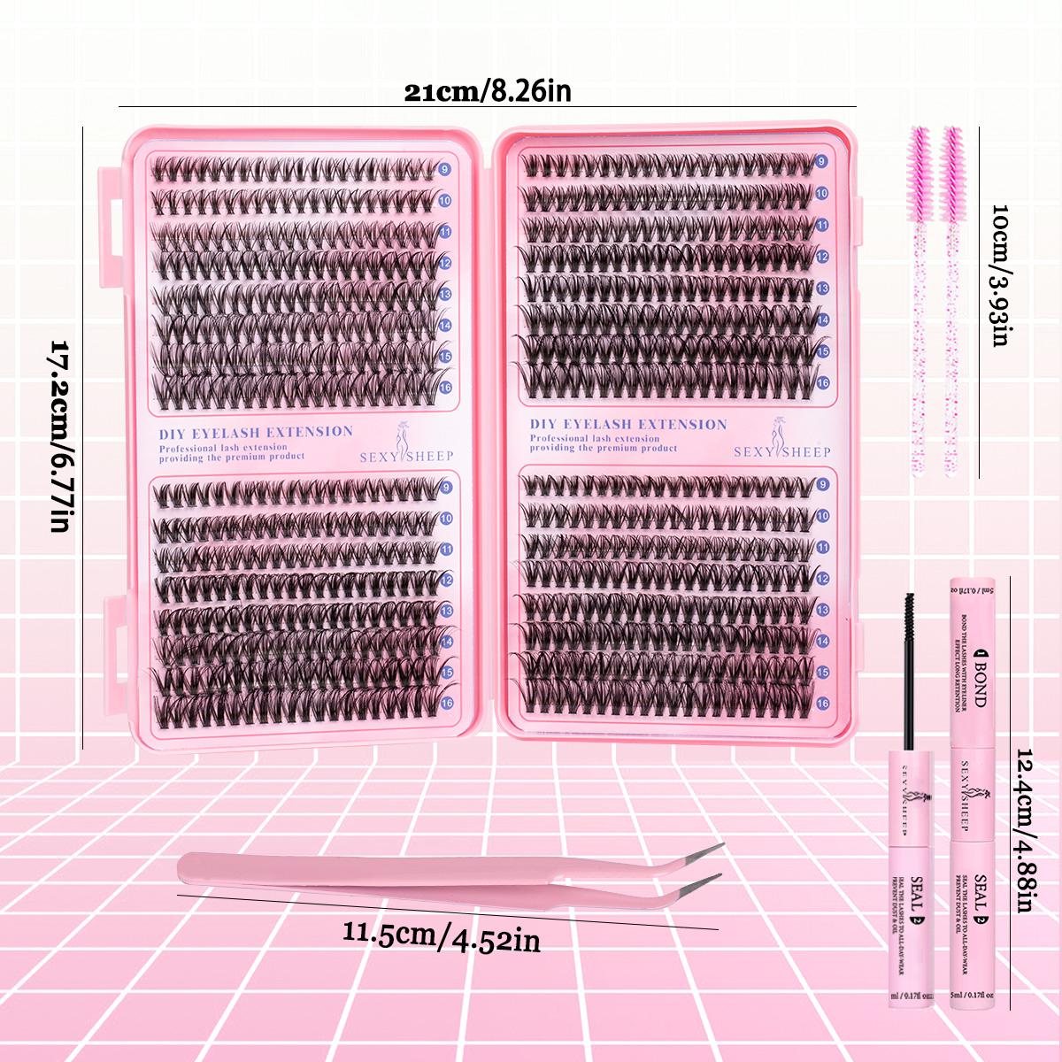 Lash Clusters Kit Natural Individual Lashes Wispy Eyelash Extensions 9-16mm DIY Lash Extension Kit Lash Bond and Seal Waterproof, Lash Applicator, Thick False Eyelashes Kit Makeup