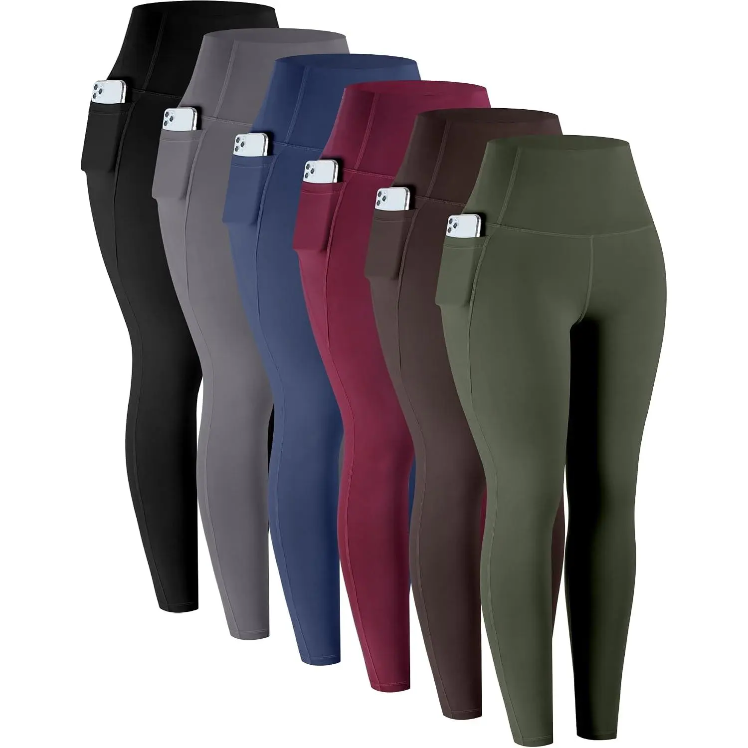 Leggings with Pockets for Women, 6 Packs Soft High Waisted Tummy Control Workout Yoga Pants