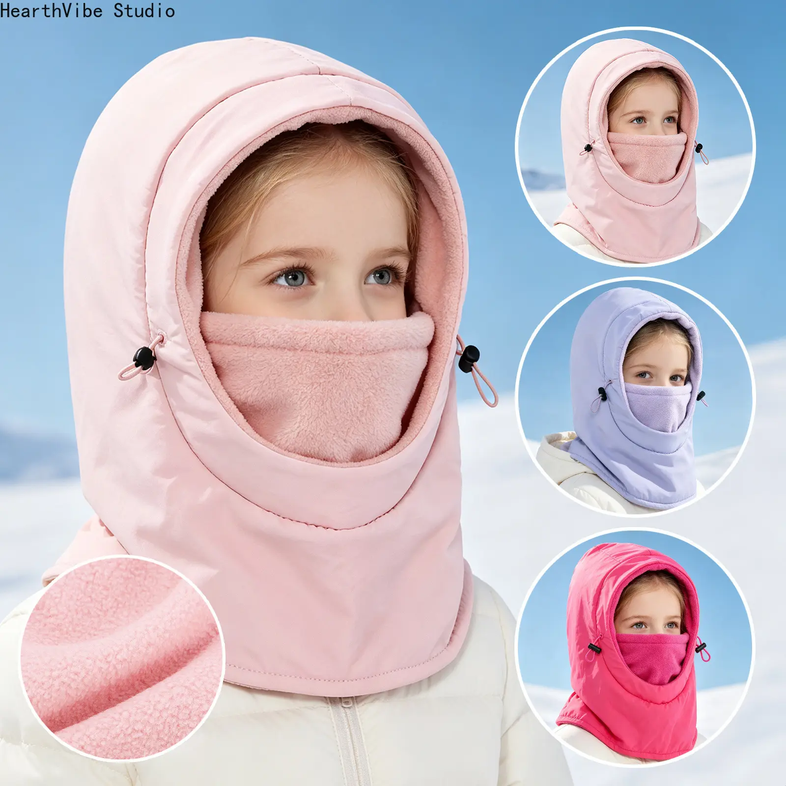 Balaclava Fleece Hooded Scarf, Winter Warm Earflap Hat with Face Mask, Windproof Thermal Neck Warmer for Boys Girls Autumn Outdoor Skiing Cycling