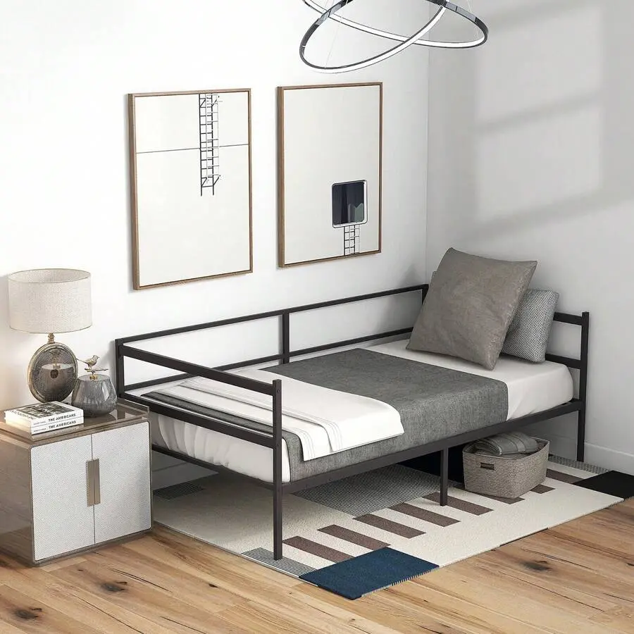Twin Metal Daybed Frame Dual-Use Platform Sofa Bed Living Room Bedroom