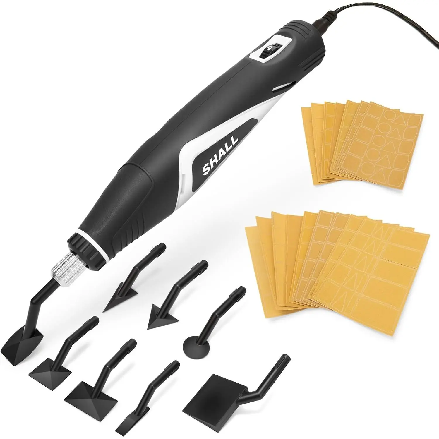 SHALL Mini Pen Sander, Electric Reciprocating Sander w/ 4 Adjustable Speeds | 12V Micro Detail Sander Tool with 8 Sanding Heads and 18 Sanding Sheets for Polishing, Finishing, 3D Prints, DIY Crafts