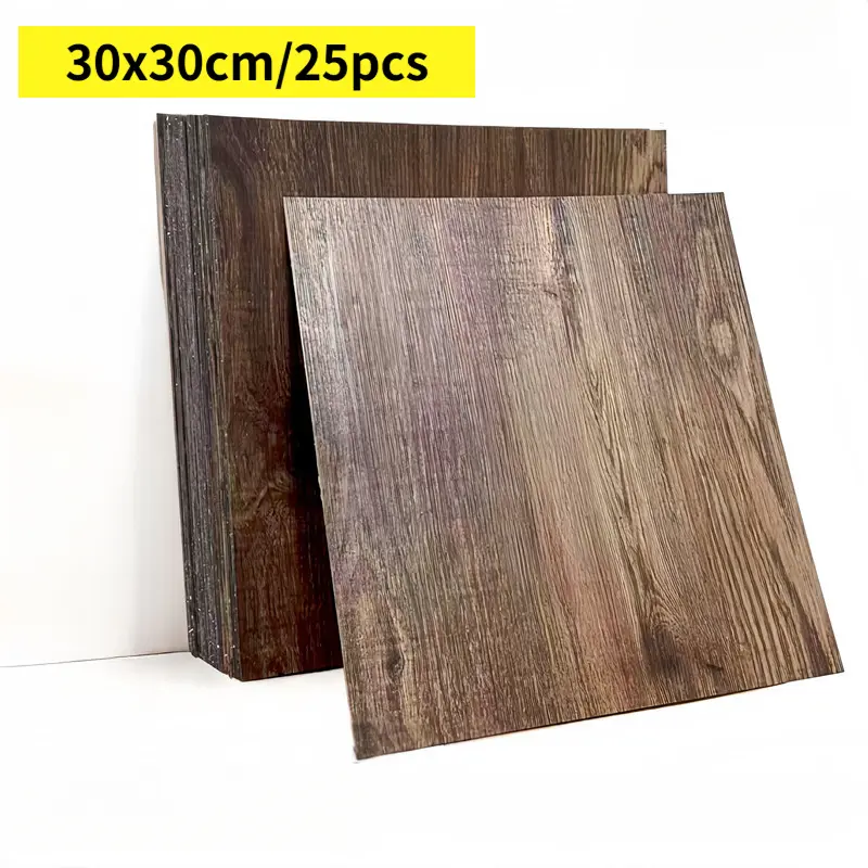 PVC Wood Grain Pattern Floor Tiles 25 Pieces, 30x30cm Self-Adhesive, Thick Durable Waterproof, Suitable for Concrete Floors and Walls, Ideal for Renovation