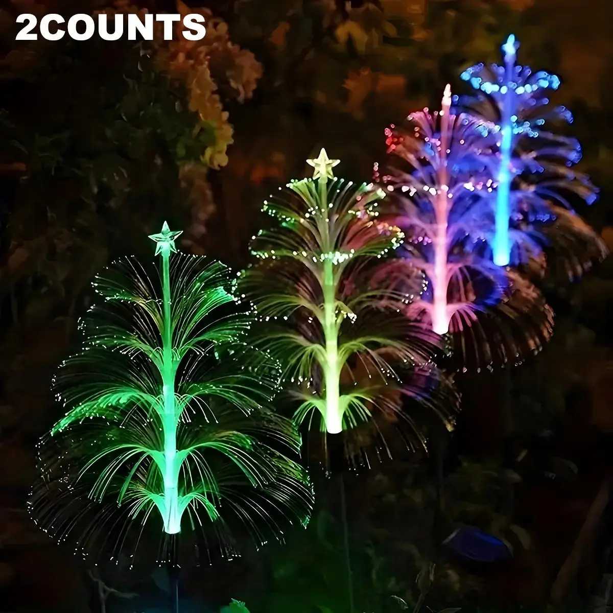 Solar Powered Tree Shaped Light, 2/4 Counts Waterproof LED Decorative Light, Outdoor Decorative Light for Garden Path Holiday Decoration, Solar Decorative Lights