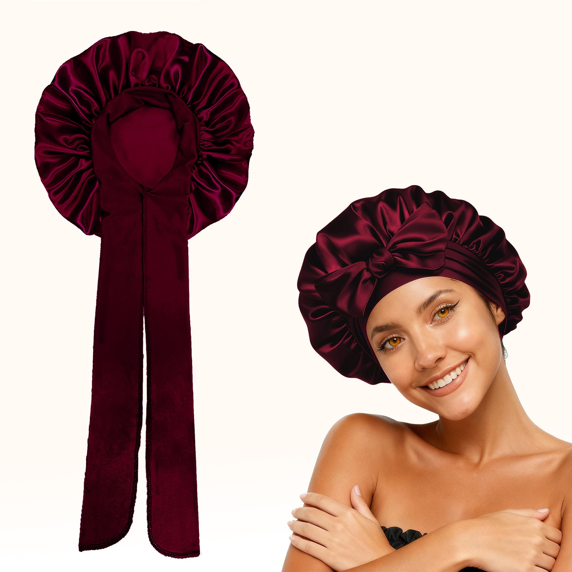 Long Bonnet Satin Hair Silk Bonnet for Sleeping Women, Silky Bonnets for Women with Tie Band, Sleep Cap for Braids Curly Hair