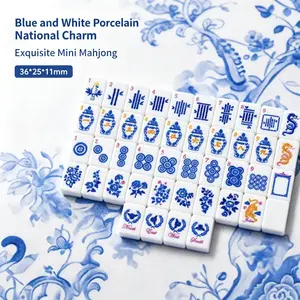 American Blue And White Porcelain Acrylic Mahjong Tiles Home Gift Set Hand-Picked Tiles Crystal Tiles For Family Gatherings