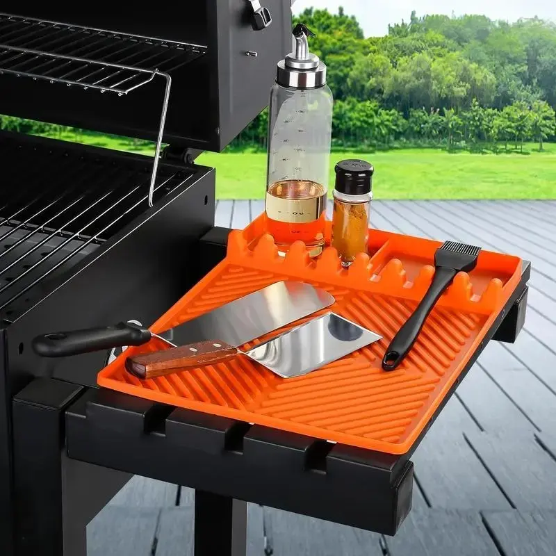 Blackstone Griddle Mat Gift for Dad , BBQ Lovers, Heat-Resistant Silicone Side Shelf Organizer for Spatula , Grill Tools Oil-Proof Drip Pad for Father Day, Graduation, Summer BBQ ,Outdoor Cooking