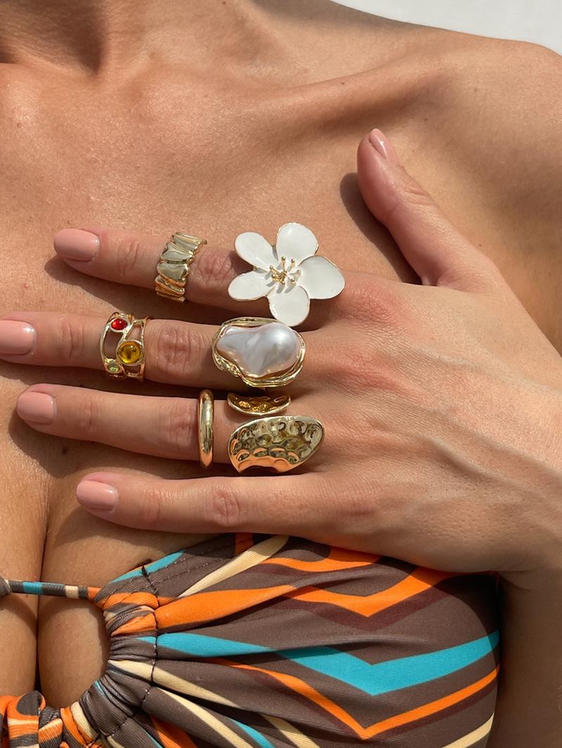 Vintage Flower Design Cuff Ring, Statement Multi Ring, Fashionable Jewelry for Women & Girls, Casual Jewelry for Party, Daily Clothing Decor, Trendy All-match & Exquisite Jewelry for Birthday Gift